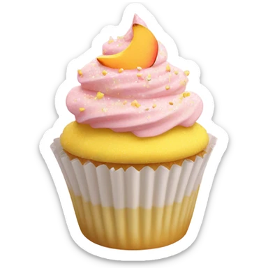 realistic cupcake with light pink frosting and light yellow cupcake wrapper and peach sprinkles and yellow sugar sprinkles… no fruit on top of cupcake sticker
