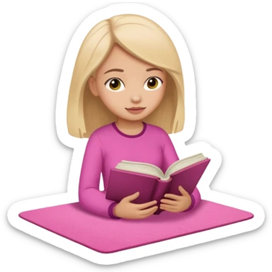 The girl is reading nomoz in the pink carpet of nomoz sticker