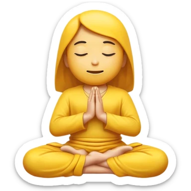 classic yellow emoji meditating, floating slightly above the ground, calm face sticker