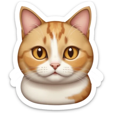 torbie and white cat with small head, hazel eyes, and short but chubby body sticker