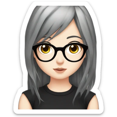 Anime+eyes+goth-girl-dark-hair-with-glasses-black-tshirt sticker
