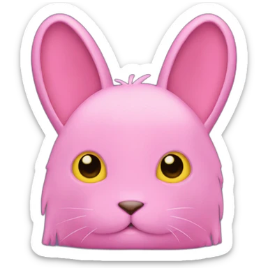 rabbit pink hands hide eyes, wears teeshirt yellow sticker
