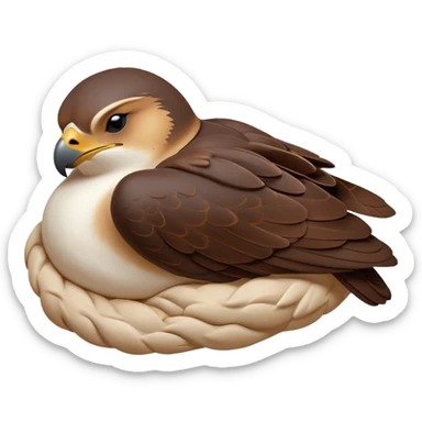 Meme-Worthy Cute Sleeping Falcon Portrait Emoji, Head resting peacefully with a contented smile, showcasing a streamlined, powerful form with eyes gently closed in serene slumber and a subtly curved beak, Simplified yet adorably endearing features, highly detailed, glowing with a soft, drowsy light, high shine, relaxed and utterly lovable, stylized with an air of playful laziness, soft glowing outline, capturing the essence of a sleeping falcon that feels destined to become the next viral icon of adorable rest! sticker