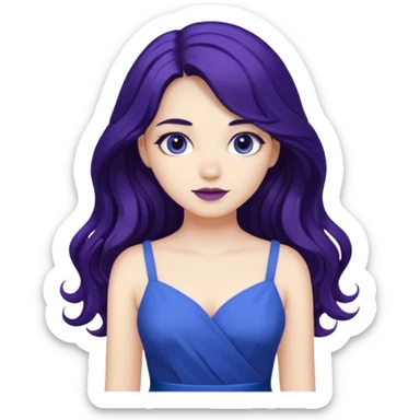 long wavy dark purple hair, white skin and blue dress girl sticker