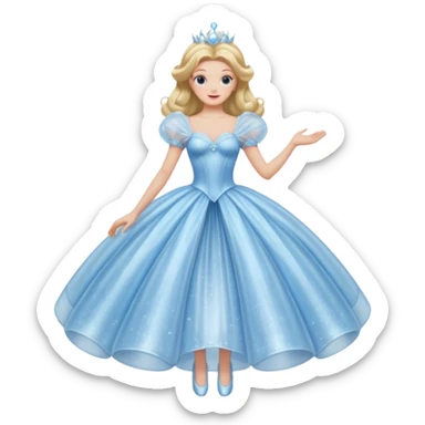 The bubble dress is typically a voluminous ball gown, designed to make Glinda look like she’s literally floating in a bubble. It features:  Pale blue or shimmering white-blue hues (in Ariana Grande’s movie version, it’s a soft, cotton-candy blue). sticker