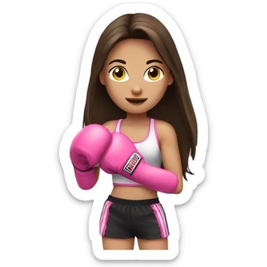 Brunette long haired girl wearing pink boxing gloves sticker