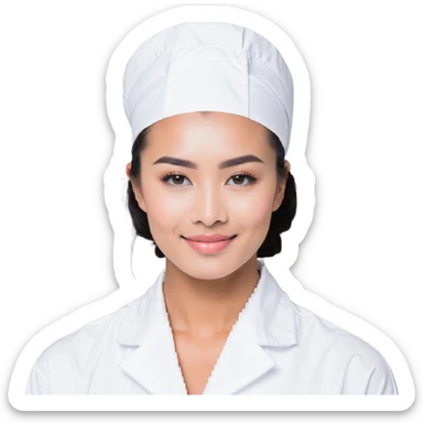 An esthetician providing facial treatments, wearing a white uniform sticker