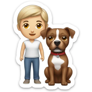 man and Chinese lady with brown Staffordshire terrier dog sticker