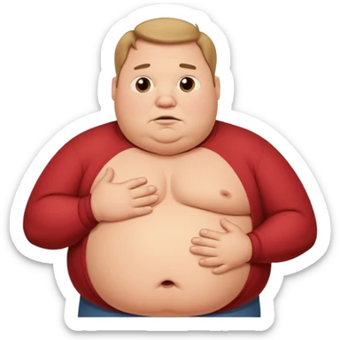 a cartoon fat man holding his stomach while looking confused? sticker