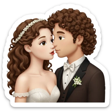 Couple kissing, the man would be white-skinned, curly-haired, brown. The serious woman with white skin, long hair and brown color  sticker