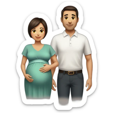 Pregnant dark brown haircut wife and clean-shaven latin husband sticker