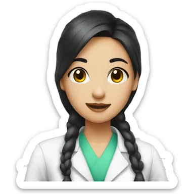 girl pharmacist with black hair in a ponytail making drugs sticker