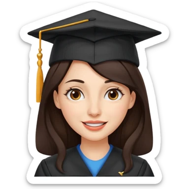 带着学士帽的，深棕色长发，黄种偏白皮肤的，高鼻梁，不戴眼镜的女博士生，在wink sticker