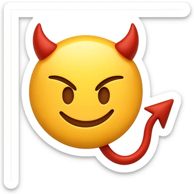 yellow face with red devil tail, digital illustration, emoji style sticker