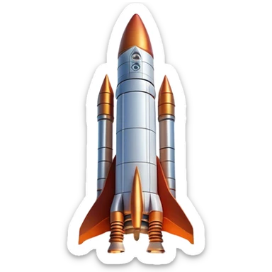  Cinematic Realistic Rocket Launch – A powerful, fiery scene of a massive rocket lifting off, its engines producing a bright, billowing inferno. The metallic body gleams in the sunlight, with intricate paneling and realistic textures bringing out its engineering marvel. Thick clouds of smoke and steam rise as it ascends into the sky. sticker