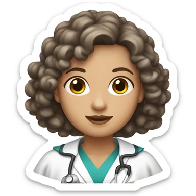 White nurse woman with curly brown hair wearing a cape sticker