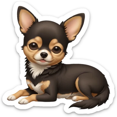A high-resolution photo-realistic digital illustration of a cute black and tan chihuahua with eyes closed shut sleeping lazily on the ground sticker