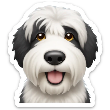 Half black (right side of face) half white (left side of face) old English sheepdog wearing a bow tie  sticker