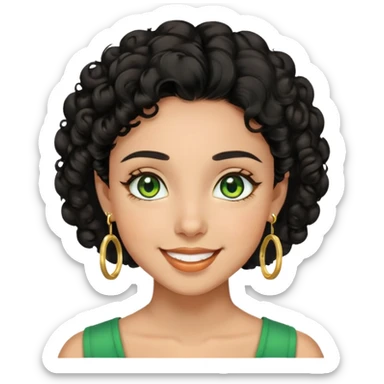girl showing happiness, medium skin tone, short curly black hair, gold earrings, green eyes Minimal emoji showing happiness, medium skin tone, short curly black hair, gold earrings, green eyes sticker