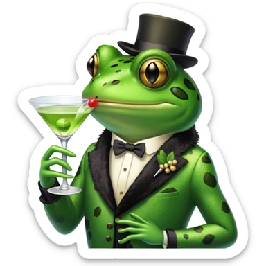 Frog in a boa with a martini sticker