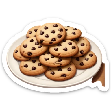 Cinematic Realistic Cookies Dessert Emoji, showcasing a plate of freshly baked cookies with gooey chocolate chips rendered with lifelike textures and warm, homey lighting. sticker