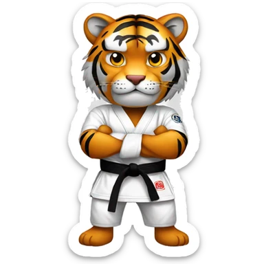 Tiger with evil face  jiu-jitsu black belt with his arms crossed sticker