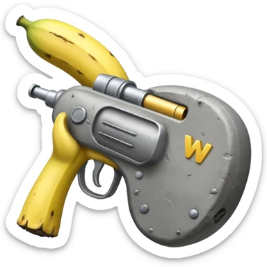 a rock with a banana gun saying why sticker