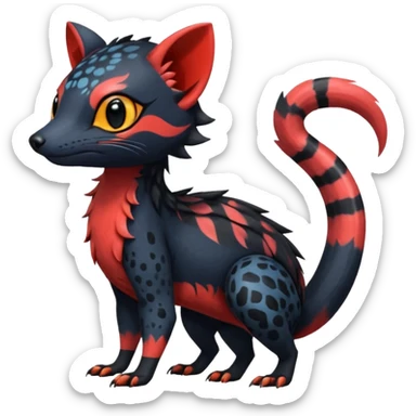 Rare exotic realistic cute epic aesthetic gothic colorful Salandit-Litten-Quilava-Civet-species-Fakemon-hybrid-creature, with markings, full body sticker