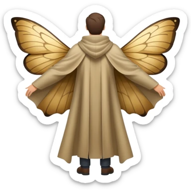 full body man from behind wearing moth wing cloak open back sticker