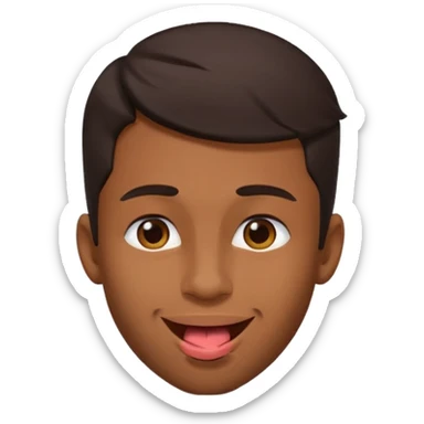 A brown skin guy with dark hair that is his covering forehead, his head is tilted back a bit and his tongue is out sticker