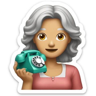 Pilipino middle aged woman holding an old rotary phone sticker