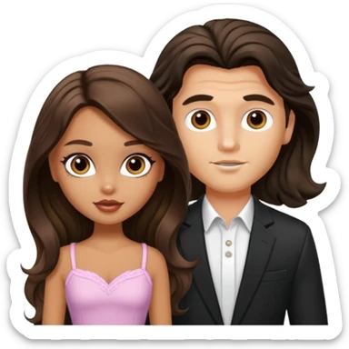 a pretty tan bratz girl with long brown hair and white bratz man with short wavy black hair sticker