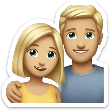 Girl with brown eyes ivory skin and light brown hair bob cut hugs with tall blond man with blue eyes sticker