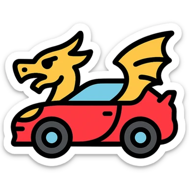 colored icon of a swift car with dragon-like features sticker