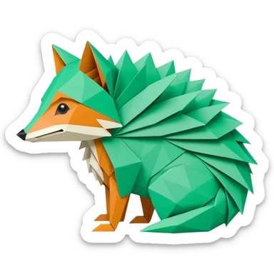 origami half fox half hedgehog in color green mint rgb(168, 251, 211)  #A8FBD3, include the tail of the fox it should not look like a disguise but all one piece sticker