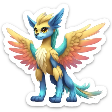 Anthro Sona Cool Edgy Cute Colorful Shy Winged Shiny Fakemon-Fantasy-Creature With Long Hair-Mane Full Body sticker