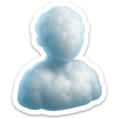 shoulder-up person fully made of white fluffy convex clouds, matte glass style sticker