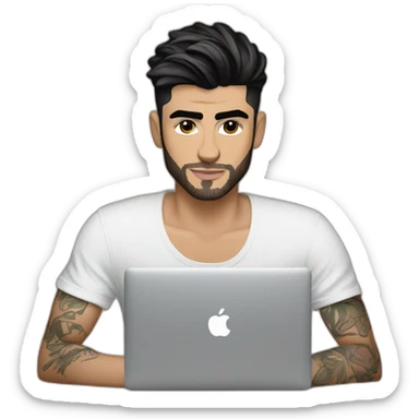 zayn malik in nuisette with macbook working sticker