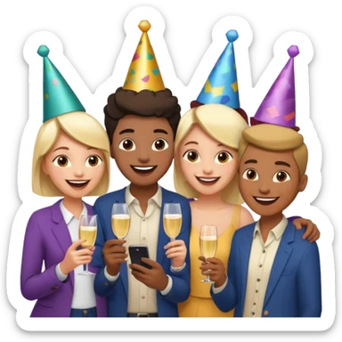 I want to generate a 3d image to show a group of friends playing a mobile trivia game sticker