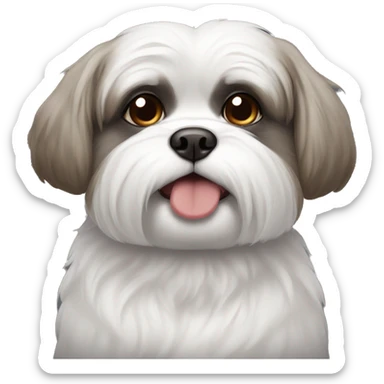 A white Shitzu with brown on her mouth, and a little bit of dark grey fur on her eyes and ears. sticker