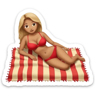 Naked chinese woman full body large breasts laying on a blanket at the beach sticker
