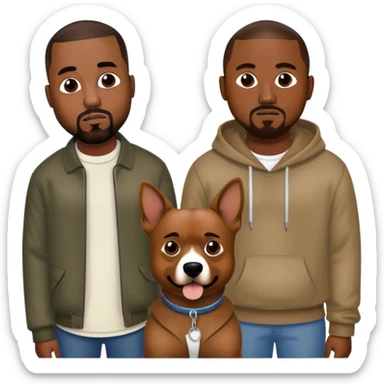 kanye west standing next to kendrick lamar and they both look happy and they have dogs in front of them sticker