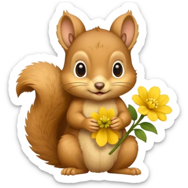 baby squirrel hold a flower sticker