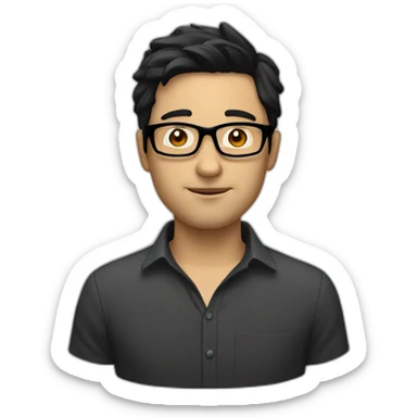 white man with black hair, glasses and some chin hair sticker