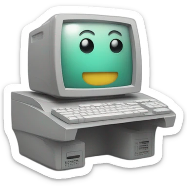 Anthropomorphic computer with a face, arms and legs doing something random sticker