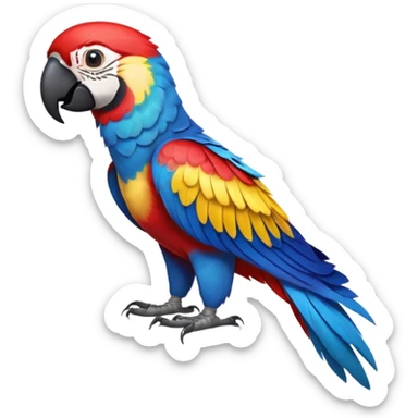 cinematic-macaw-realistic-full-body-standing-emoji,-vibrant-feathers-glowing-with-rich-reds,-blues,-and-yellows,-head-tilted-dramatically,-curved-black-beak-gleaming,-piercing-dark-eyes-exuding-confidence,-simplified-yet-realistic-focused sticker