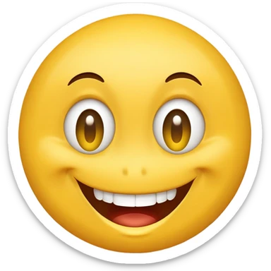 smiley face with wide, slightly off-center eyes, goofy asymmetrical smile, buck teeth, playful and clumsy personality sticker
