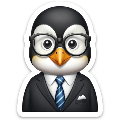 penguin school principal wearing glasses and a formal suit with tie sticker