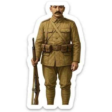 Ottoman infantryman, 1910s, wearing fez, khaki uniform, front view sticker