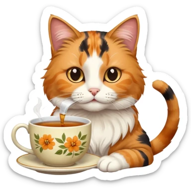 Çay içen kedi sticker